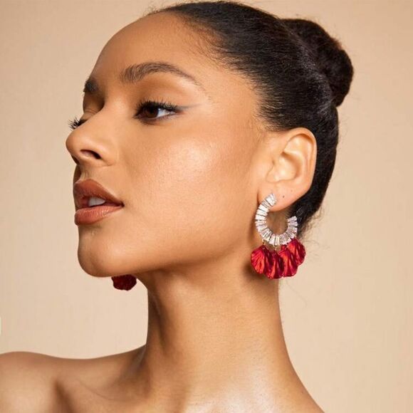 Silver and Red Chandelier Earrings A1206 - Picture 3 of 5